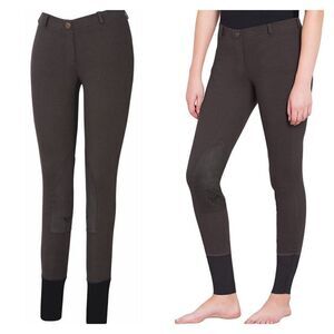 TuffRider Women's Starter Pull-On Knee Patch Breeches Charcoal Gray Size Small‎